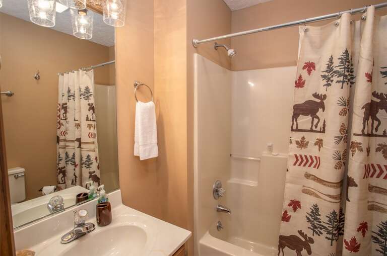 Full Bathroom on Main Level, Adjacent to Queen Bedroom and Central to Living, Dining, and Kitchen Full Bathroom on Main Level, Adjacent to Queen Bedroom and Central to Living, Dining, and Kitchen
