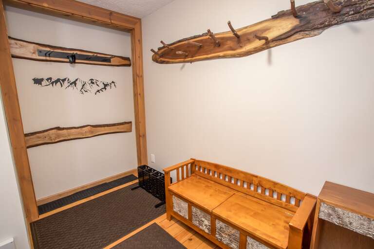 Mud Room at Front Entry with Custom Live Edge Coat Rack and Ski Rack Mud Room at Front Entry with Custom Live Edge Coat Rack and Ski Rack