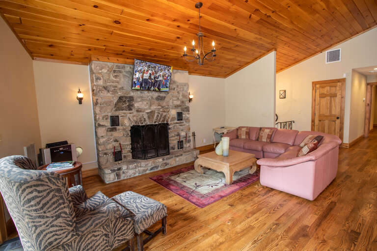 Great Room with Stone FIreplace and HD Smart TV Great Room with Stone FIreplace and HD Smart TV