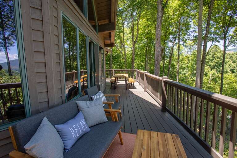Long Open Air Main Level Deck with Seating, Dining, and Views!