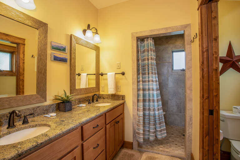 Master Bathroom with Granite Vanity and Huge Tile Shower!
