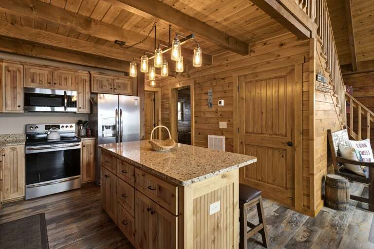Kitchen with Granite Countertops and Bar Top with Seating
