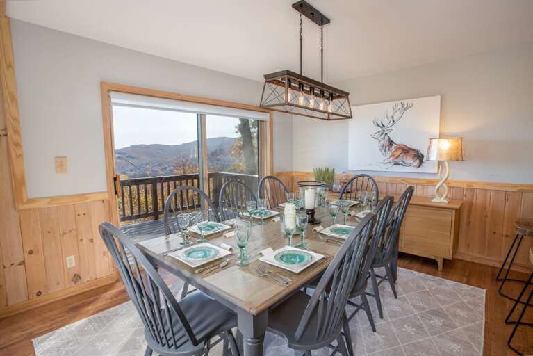 Dining Table adjacent to Kitchen and Great Room, Huge Window frames Mtn Views