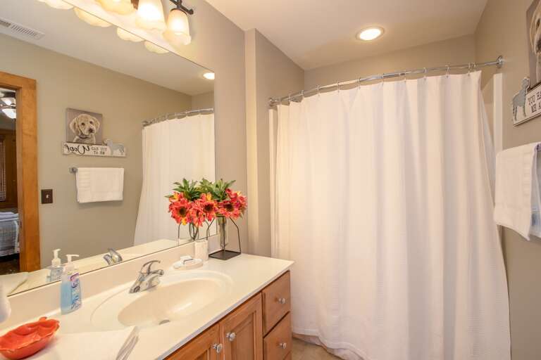 Queen Bedroom Full Bathroom with Combo Tub and Shower