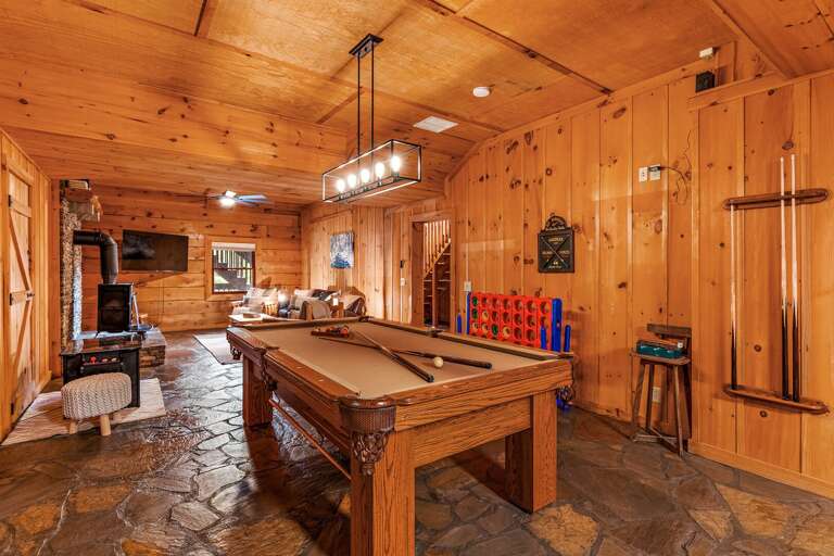 Lower Level Den with a Pool Table and Arcade Game