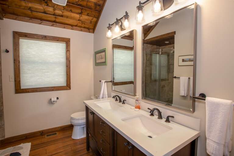 Master Bathroom with Walk-In Shower and Dual Vanities Master Bathroom with Walk-In Shower and Dual Vanities