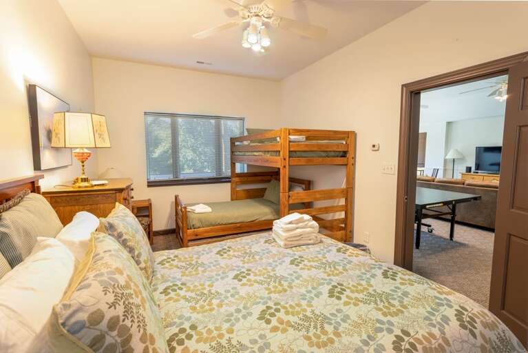 Bunk Room with a Queen Bed and Twin over Twin Bunk and Twin Trundle