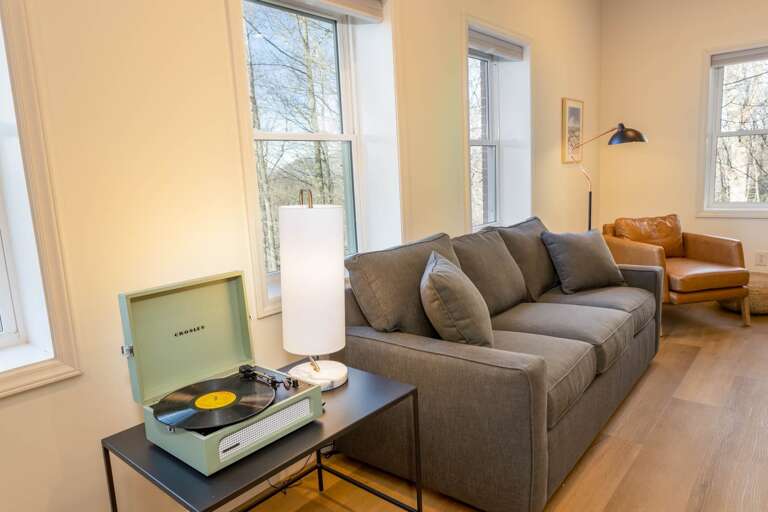 Comfy Den Sitting Area with Record Player