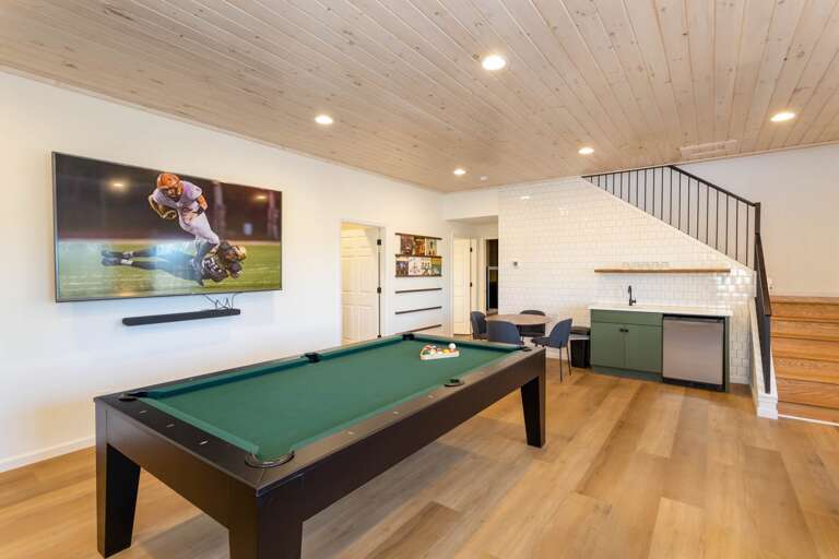 Lower Level Den with TV, Pool Table and Bar
