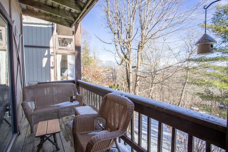 Views and Trees from Cozy Rear Covered Deck at Holiday Hideaway
