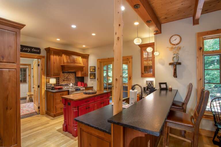 Bar Stool Dining for Three, adjacent to Dining Table