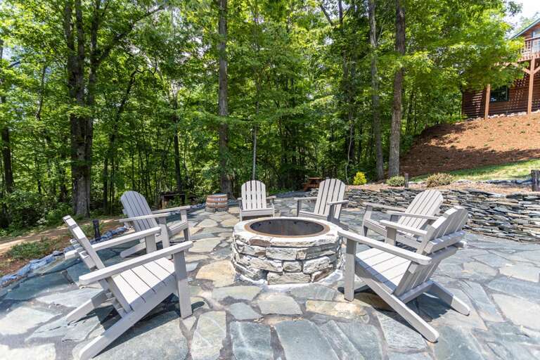 Flagstone Patio, Stacked Stone Retaining Wall and Fire Pit with Custom Metal Liner Flagstone Patio, Stacked Stone Retaining Wall and Fire Pit with Custom Metal Liner