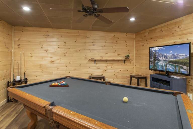 Game Room with Pool Table and Large HDTV, and Custom Live Edge Drink Shelf Game Room with Pool Table and Large HDTV, and Custom Live Edge Drink Shelf