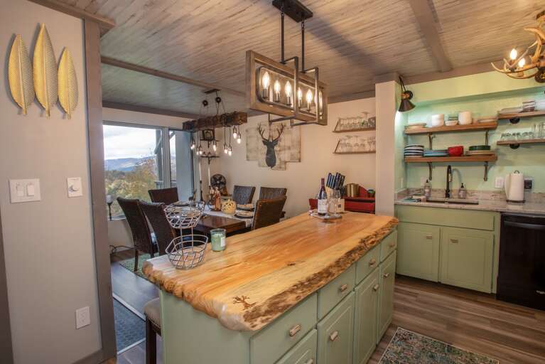 Central Kitchen Island with Custom Crafted Live Edge Countertop