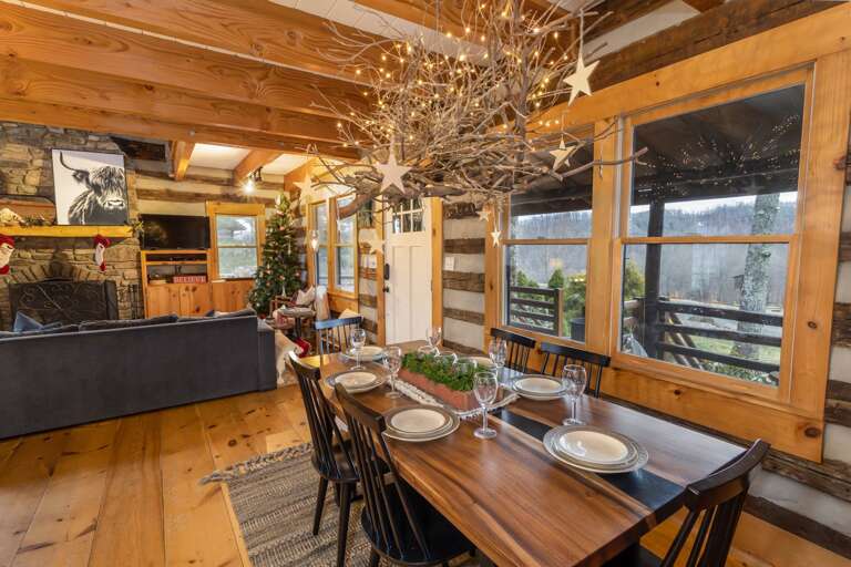 Dining Table seats 6 guests comfortably, plus 6 adjacent bar stools dine up to 12 Dining Table seats 6 guests comfortably, plus 6 adjacent bar stools dine up to 12