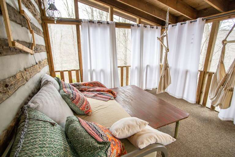 Huge Screened Porch with Fun Hammock Seats and Comfy Outdoor Sofa Huge Screened Porch with Fun Hammock Seats and Comfy Outdoor Sofa