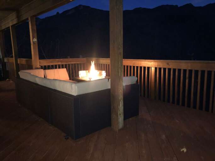 Comfy Outdoor Sofa on Rear Deck with Fire Table