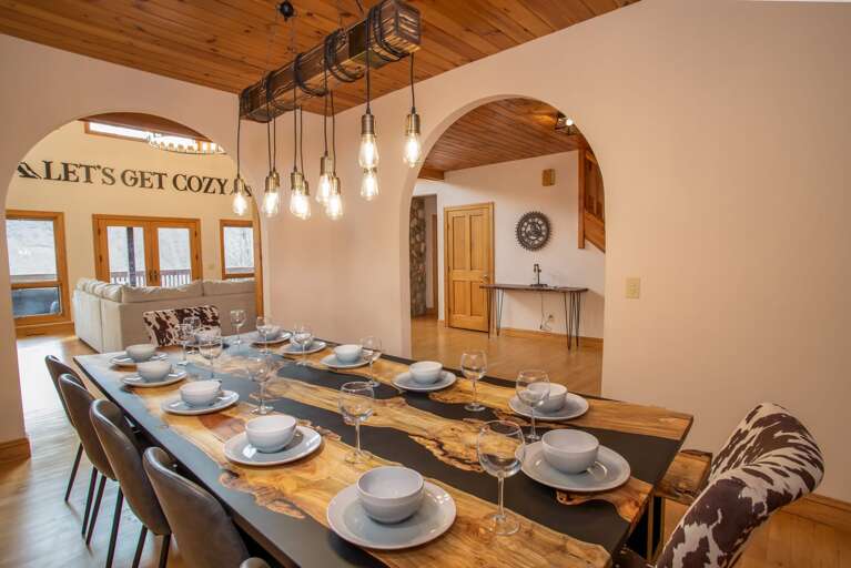 Dining Room with Gorgeous Custom-Crafted Live Edge Dining Table