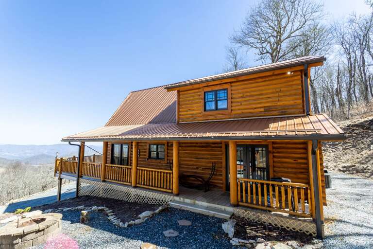 Covered Back Porch with Grill Leading to Fire Pit and Hot Tub