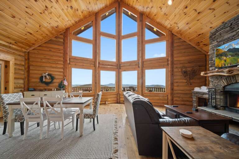 Dining Area Flanked by a Wall Of Windows