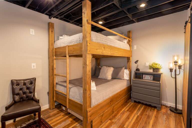 Custom Queen over Queen built-in Bunk Bed in Sleeping Nook on Lower Level!
