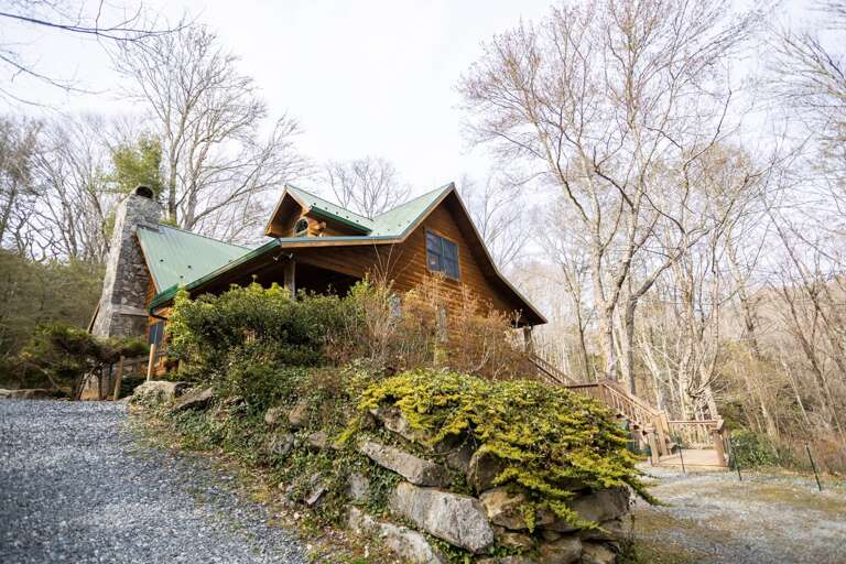 Looking at the Cabin with Upper Parking Area and Lower Parking Area