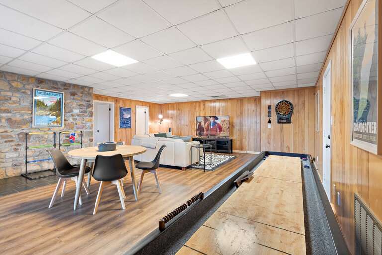 Lower Level Family Room with Shuffle Board, Darts, TV and other Games Lower Level Family Room with Shuffle Board, Darts, TV and other Games
