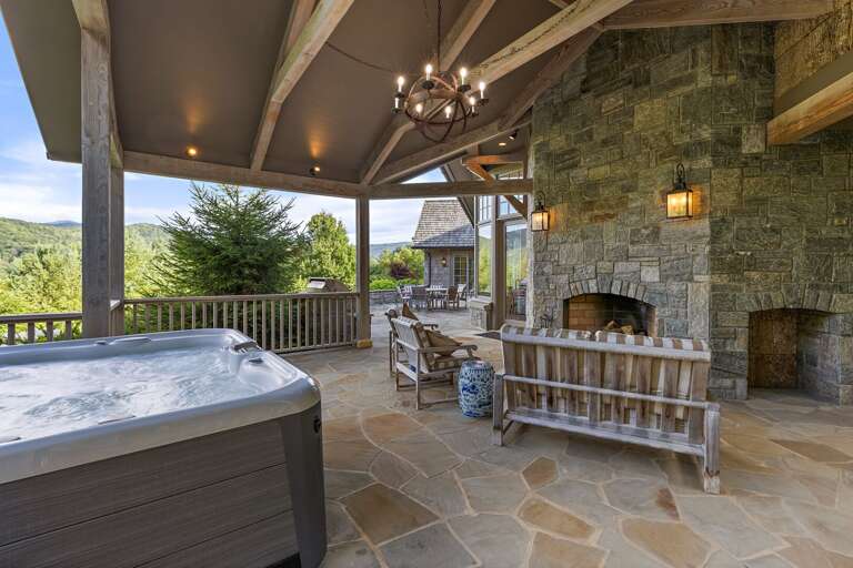 Hot Tub and Stone Wood Burning Fireplace