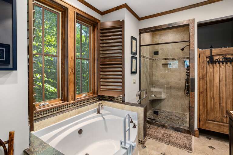 Master Bathroom with Tiled Shower and Soaking Tub