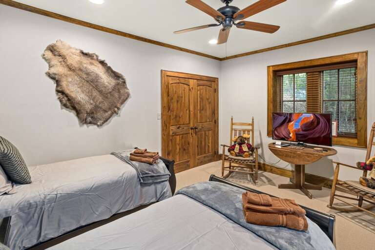 Two Twin Beds and TV in the Red Maple Bedroom