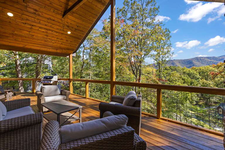 Gas Grill and Outdoor Living Space with Mountain Views