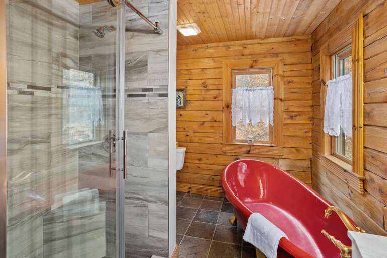 Master Bathroom with Soaking Tub and Step in Shower