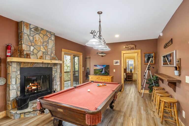 Lower Level Den with Fireplace, Pool Table and TV