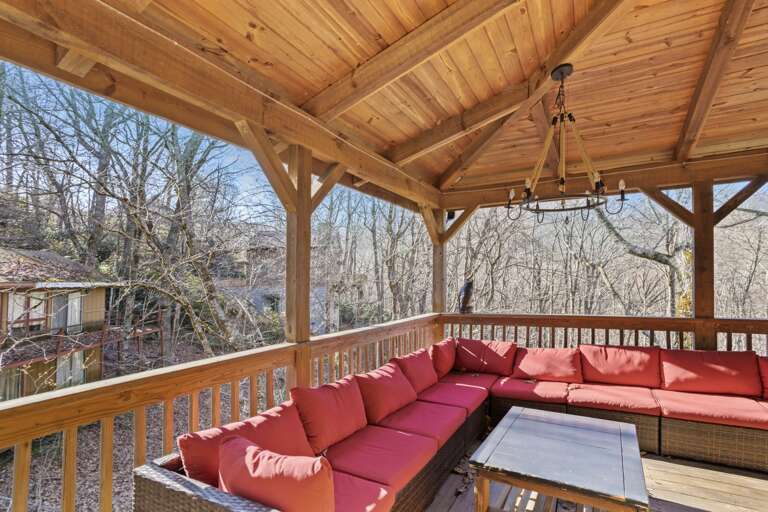 Spacious Covered Wrap Around Deck with Plenty of Seating