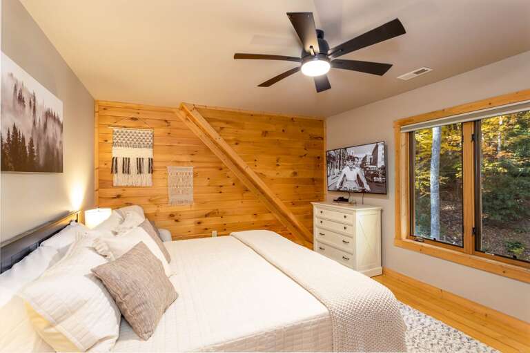 King Bedroom Upstairs with TV and Wooded View King Bedroom Upstairs with TV and Wooded View