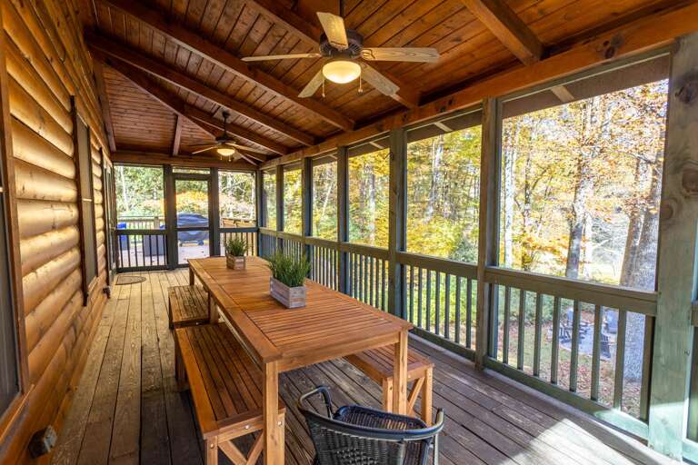 Screened Porch with Dining Table Screened Porch with Dining Table