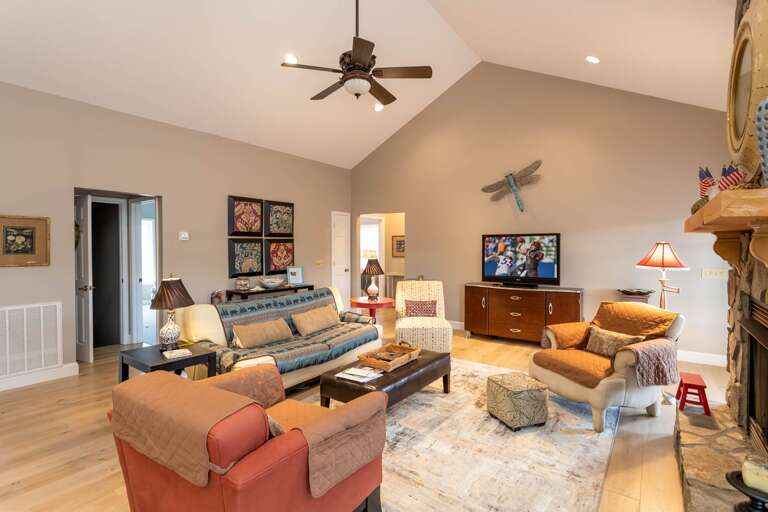 Gas Log Fireplace and TV in the Main Level Living Room
