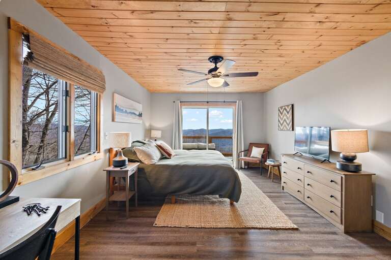 TV, Writing Desk and Deck Access in the Master Bedroom