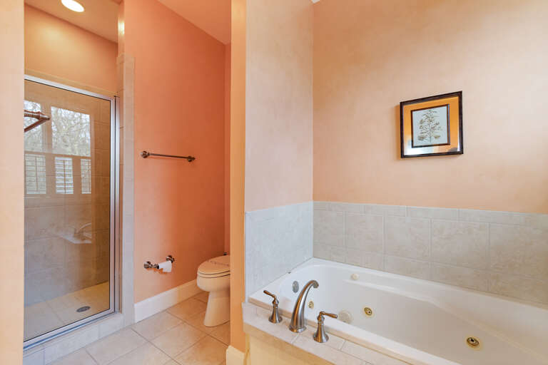 Jetted Tub and Separate Shower in the Private Master Bathroom