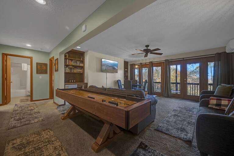 Shuffleboard Table and Queen Sleeper Sofa in the Family Room