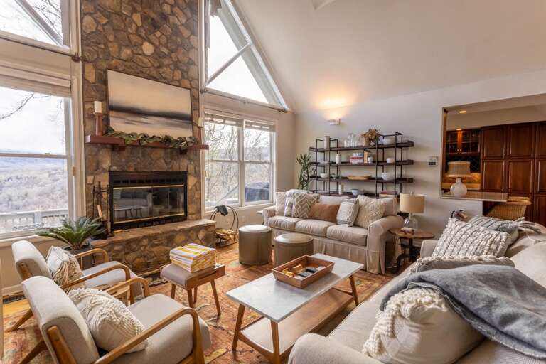 Upscale Comfortable Furniture around the Wood Burning Fireplace