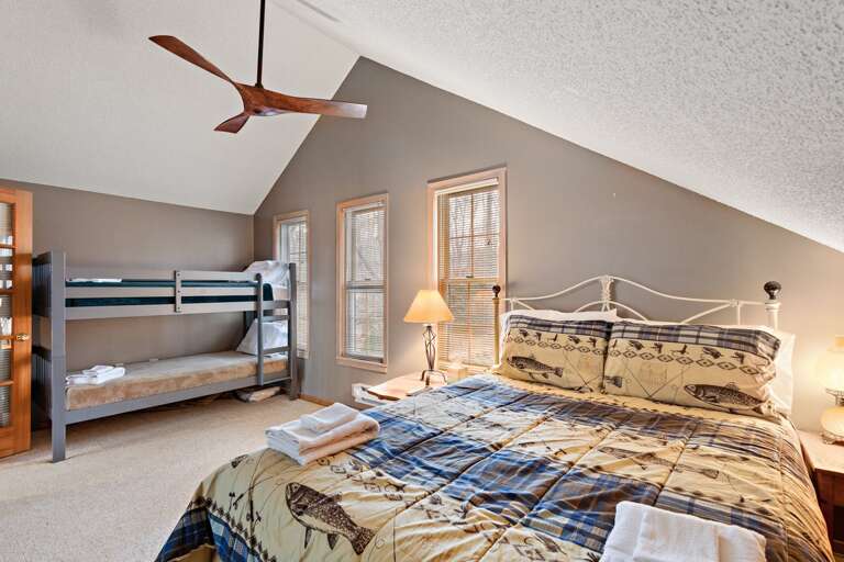 Upstairs Bedroom with Queen Bed and Twin Bunk Bed Upstairs Bedroom with Queen Bed and Twin Bunk Bed