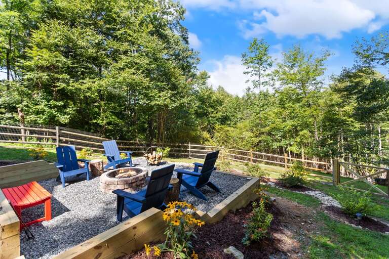 Custom Built Fire Pit in the Landscaped Backyard with