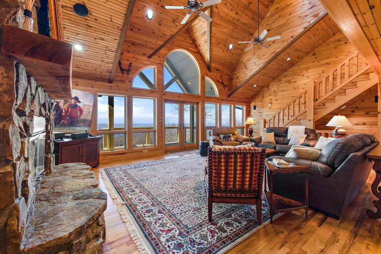 Expansive Views from the Wall of Windows with High Vaulted Ceilings