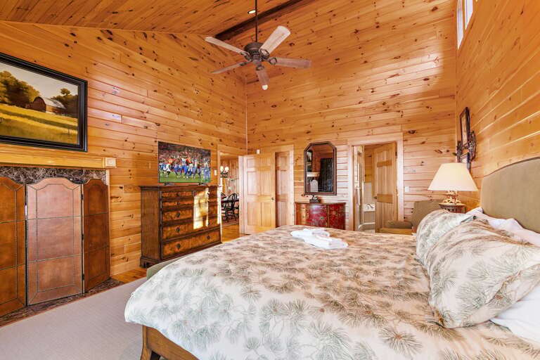 Main Floor King Room with TV and Ensuite Bathroom