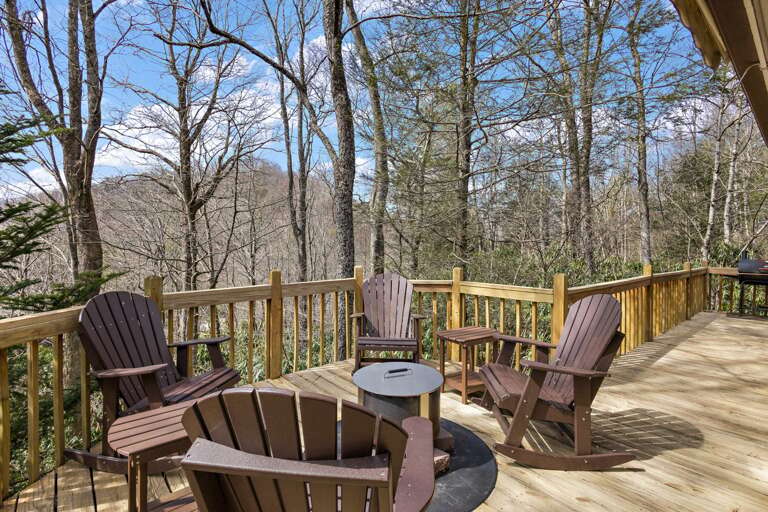 Fire Pit on the Back Deck with Mountain Views and Adirondack Rockers