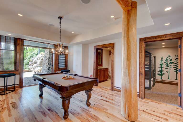 Billiard Table in in the Lower Level with Bathroom, Two Bedrooms and Family Entertainment Area