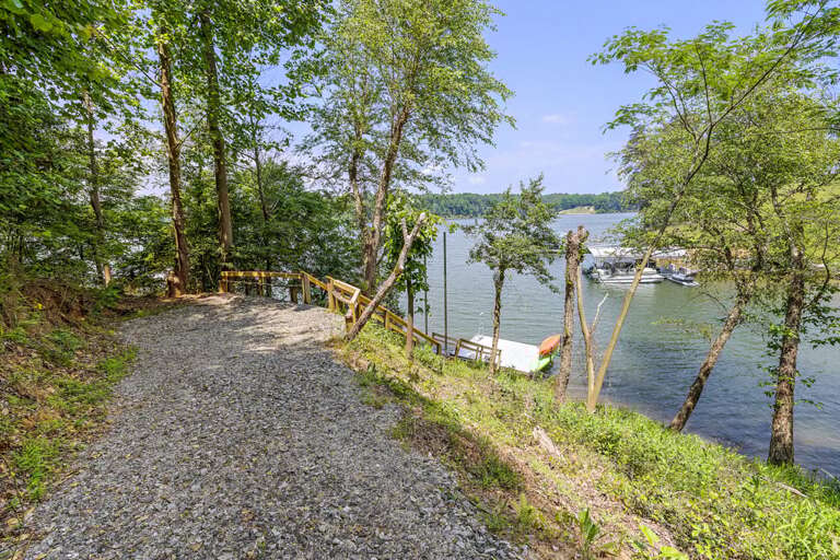 Gravel Path from the House to the Private Dock with Kayaks, Down a Flight of Stairs