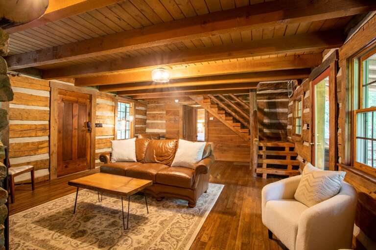 Spacious Living Room with Leather Couch