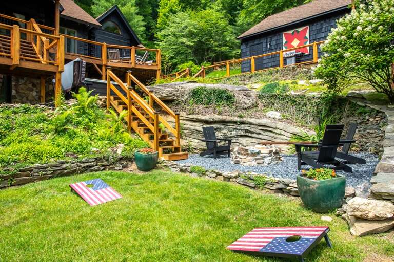Fire Pit and Corn Hole Game